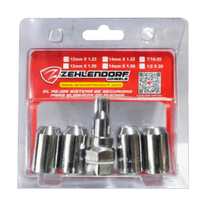 SET 5 PIEZAS PERNO TUBULAR CROMADO PARA RINES 14 x 1.25  - ZEHLENDORF